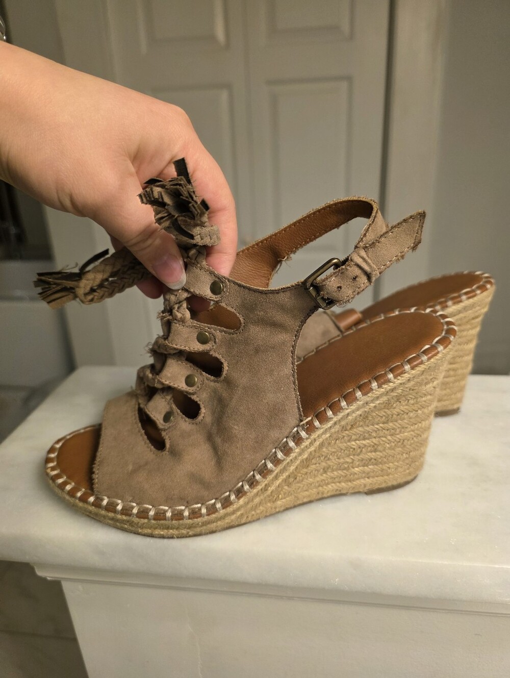 Taupe Lace-Up Wedges